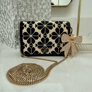 Kate Spade Black and White Flower Spade Crossbody Bag with Bag Charm